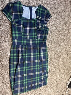 Grace Karin Navy and Green Plaid Dress - Classic Sheath